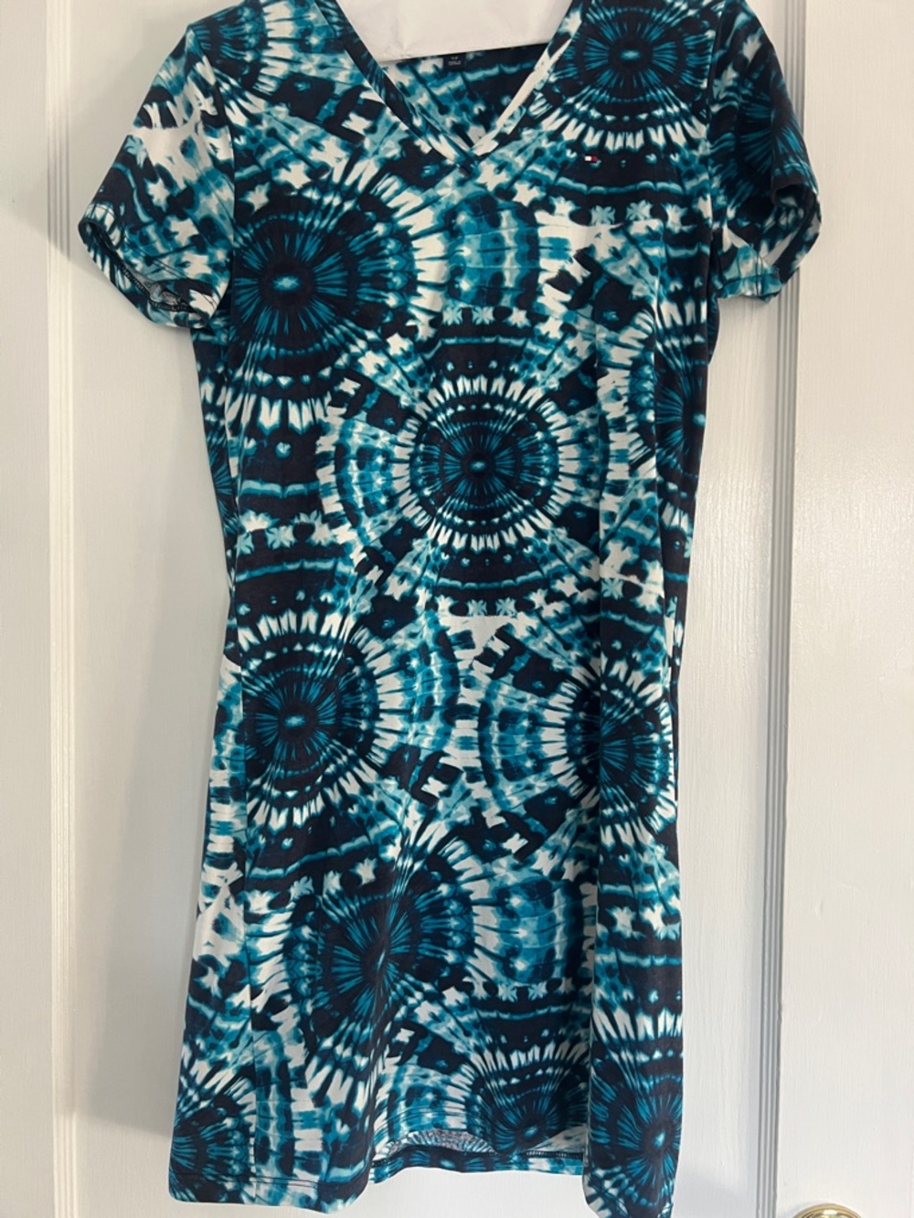 Tommy Hilfiger Blue & White Tie-Dye V-Neck Mini Dress